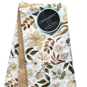 Cynthia Rowley Kitchen Dish Towel 3 Pc Set Fall Gold Floral Brown Green NWT